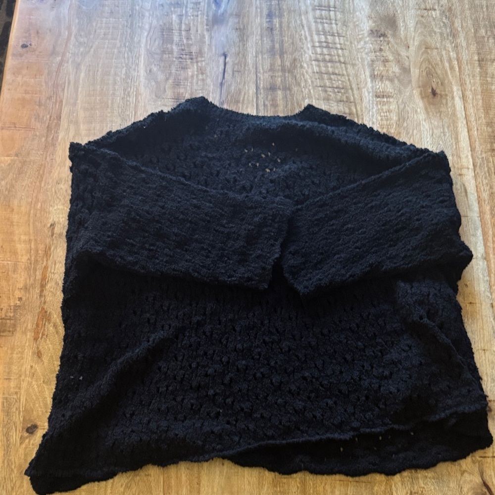 Eileen Fisher Black Textured open stitch  Knit Pullover Sweater cotton blend NWT - Picture 6 of 6